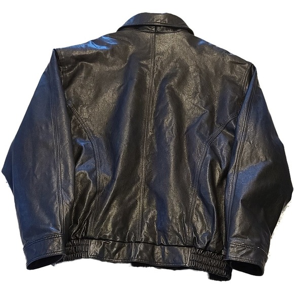 Vintage Leather Bomber Jacket size XL Men's Black - Picture 5 of 5